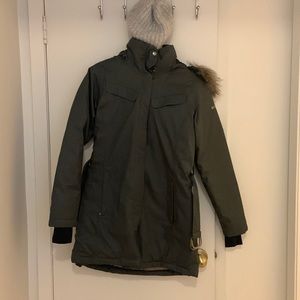 Columbia 3/4 length belted gray winter coat.